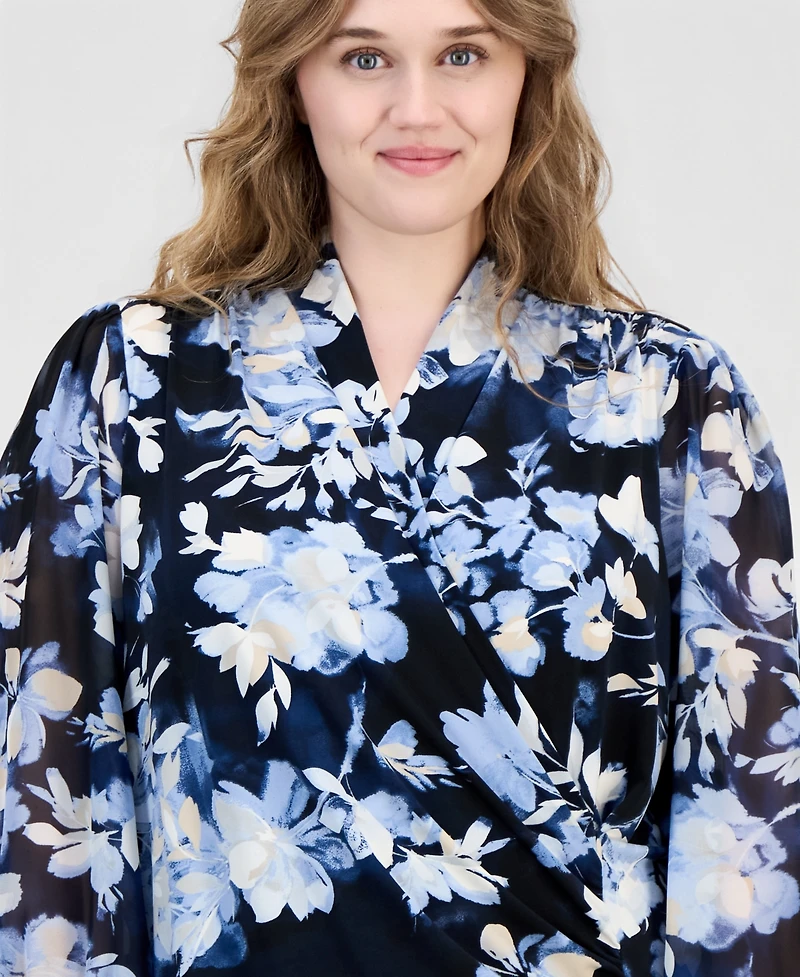 Anne Klein Plus Printed Mixed-Media Top