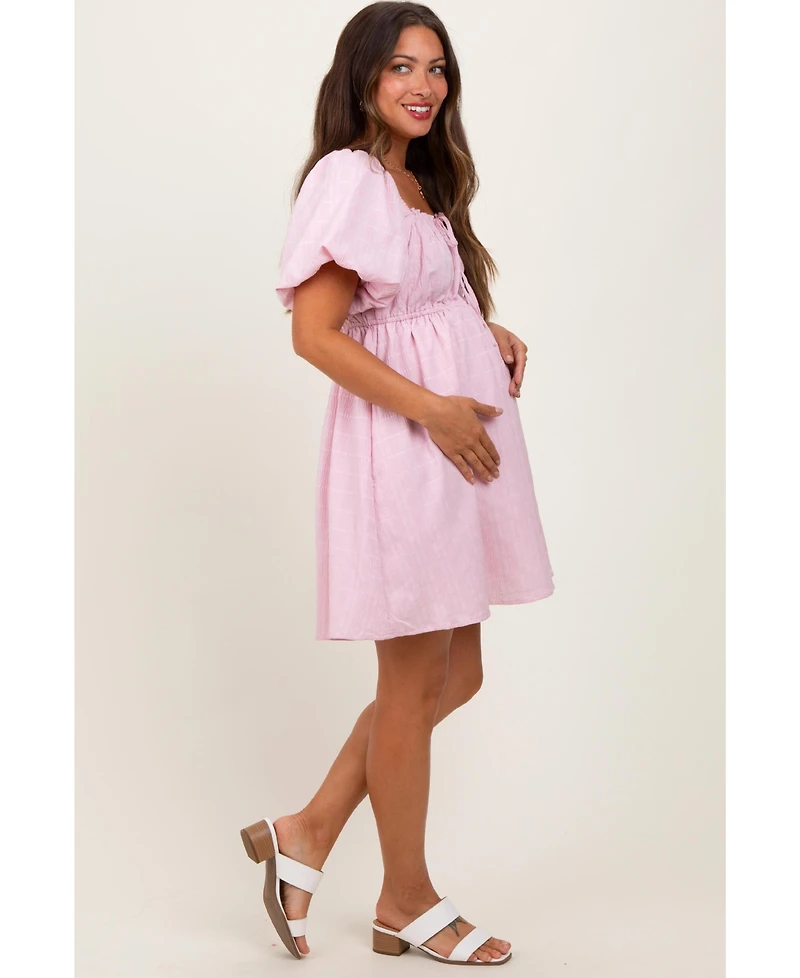 Pinkblush Maternity White Textured Bubble Sleeve Mini Dress