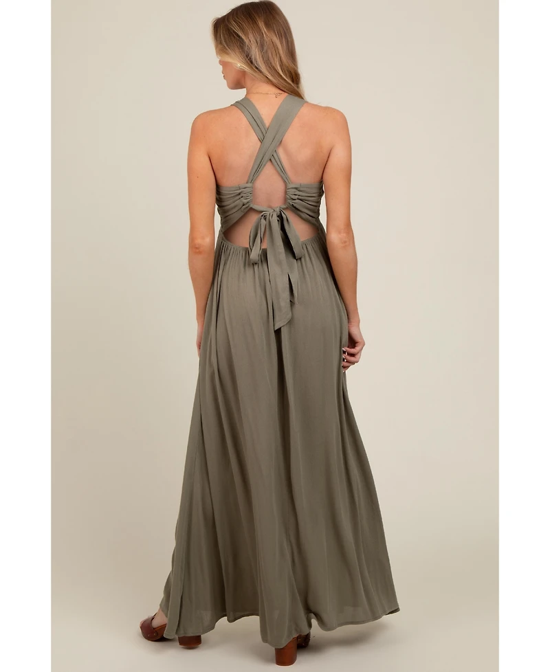Pinkblush Maternity Olive Deep V-Neck Cross Back Maxi Dress