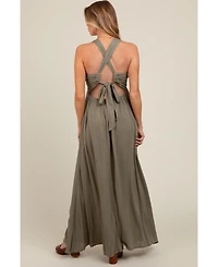 Pinkblush Maternity Olive Deep V-Neck Cross Back Maxi Dress