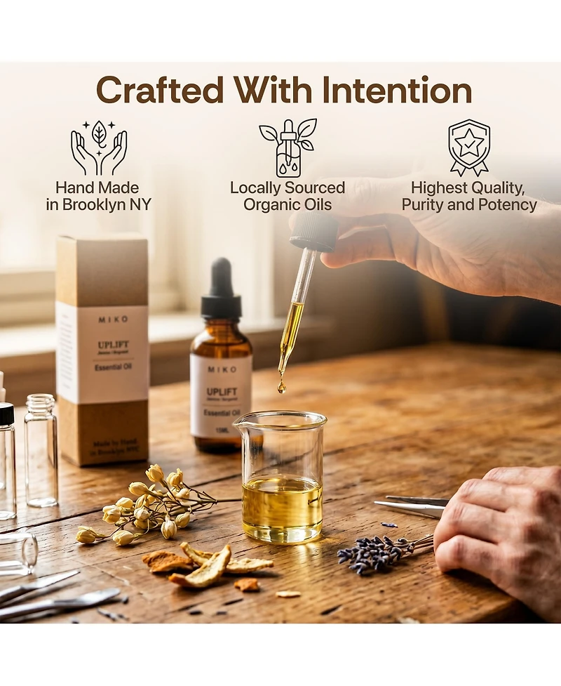 Miko Uplift Essential Oil Blend with Jasmine and Bergamot for Energy and Clarity Made in Usa 15ml