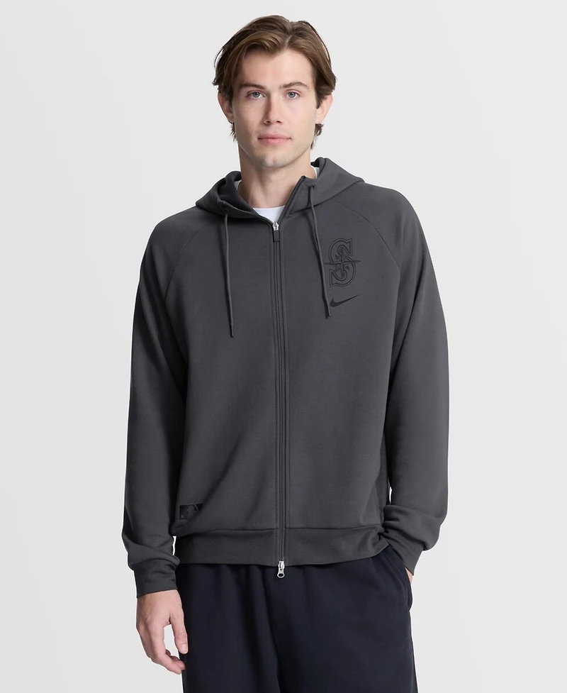 Nike Men's Anthracite Seattle Mariners Authentic Collection Player Raglan Dri-fit Full-Zip Hoodie
