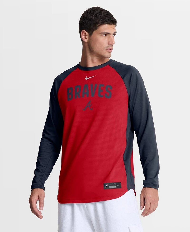 Nike Men's Red Atlanta Braves Authentic Collection Raglan Dri-fit Sweatshirt