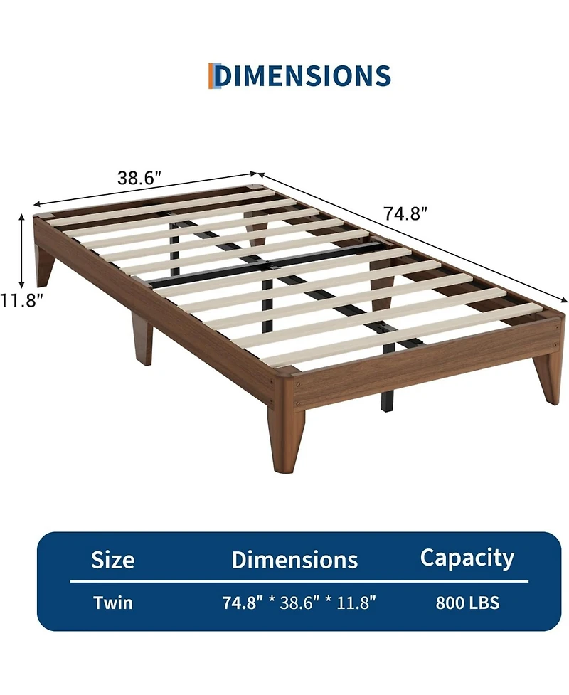 gaomon Wood Platform Bed Frame, Solid Wooden Legs and Wooden Slats Support, Sturdy Metal Central Structure, No Box Spring Needed