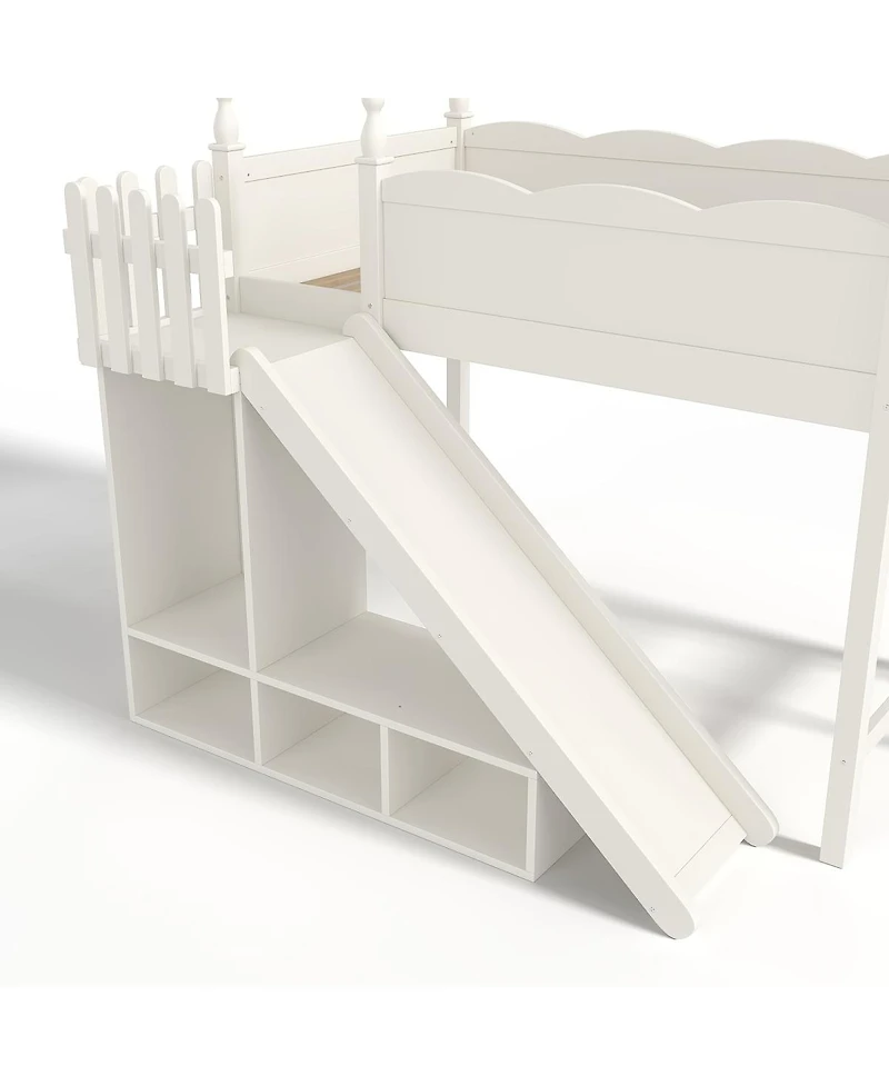 Streamdale Furniture Twin Loft Bed with Storage, Wardrobe, Slide, and Ladders, Solid Wood