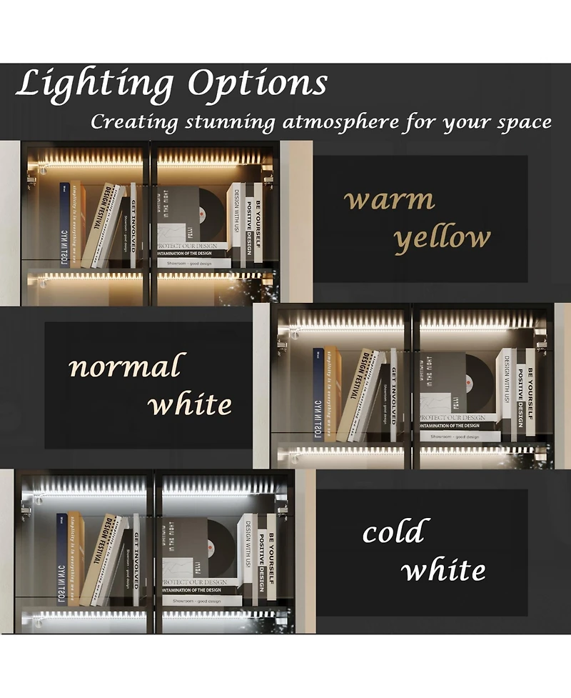 Homsee Modern 4-Door Led Bookcase Aluminum Frame Glass Display Cabinet Living Room Storage