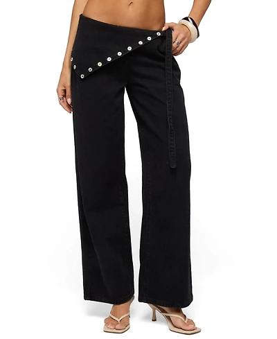 Edikted Women's Button Foldover Low Rise Baggy Jeans