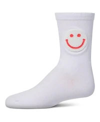 MeMoi Girls' Fuzzy Smiley Face Crew Socks