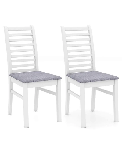 Costway Modern Dining Chair Kitchen Chair with Rubber Wood Legs and Slatted Backrest