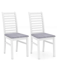 Costway Modern Dining Chair Kitchen Chair with Rubber Wood Legs and Slatted Backrest