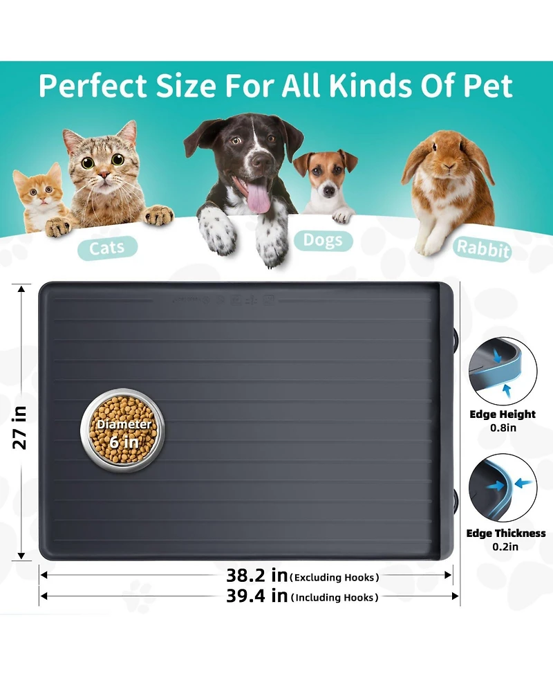 Aronkl Large Waterproof Pet Feeding Mat with Collection Pocket Anti Slip Bite Resistant
