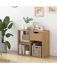 Slickblue Wooden 3-Cube Storage Bookcase with Drawer and 2-Tier Design