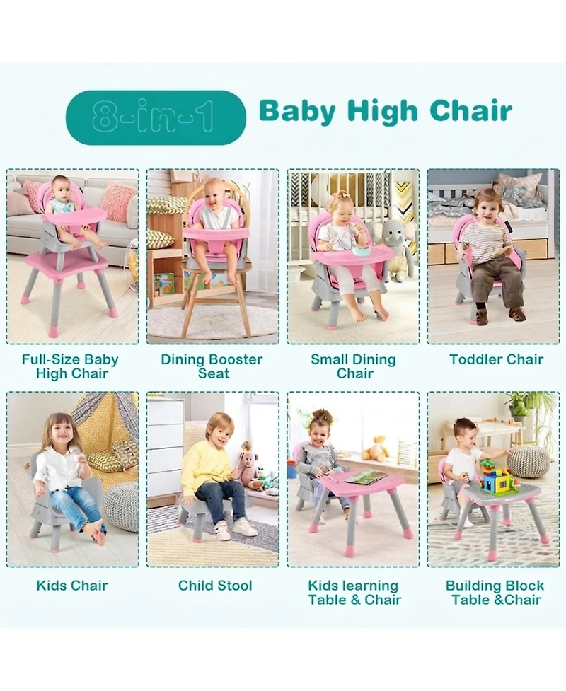 Gouun Toddler 6 in 1 Convertible High Chair with Adjustable Removable Tray and Booster