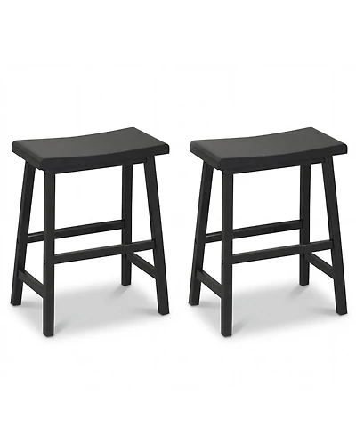 Slickblue Set of 2 24 Inch Counter Height Stools with Solid Wood Saddle Seats
