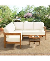 Asagikoiai Outdoor Patio Sectional Sofa, Solid Wood L-Shaped Conversation Set with Cushions-Asagikoiai