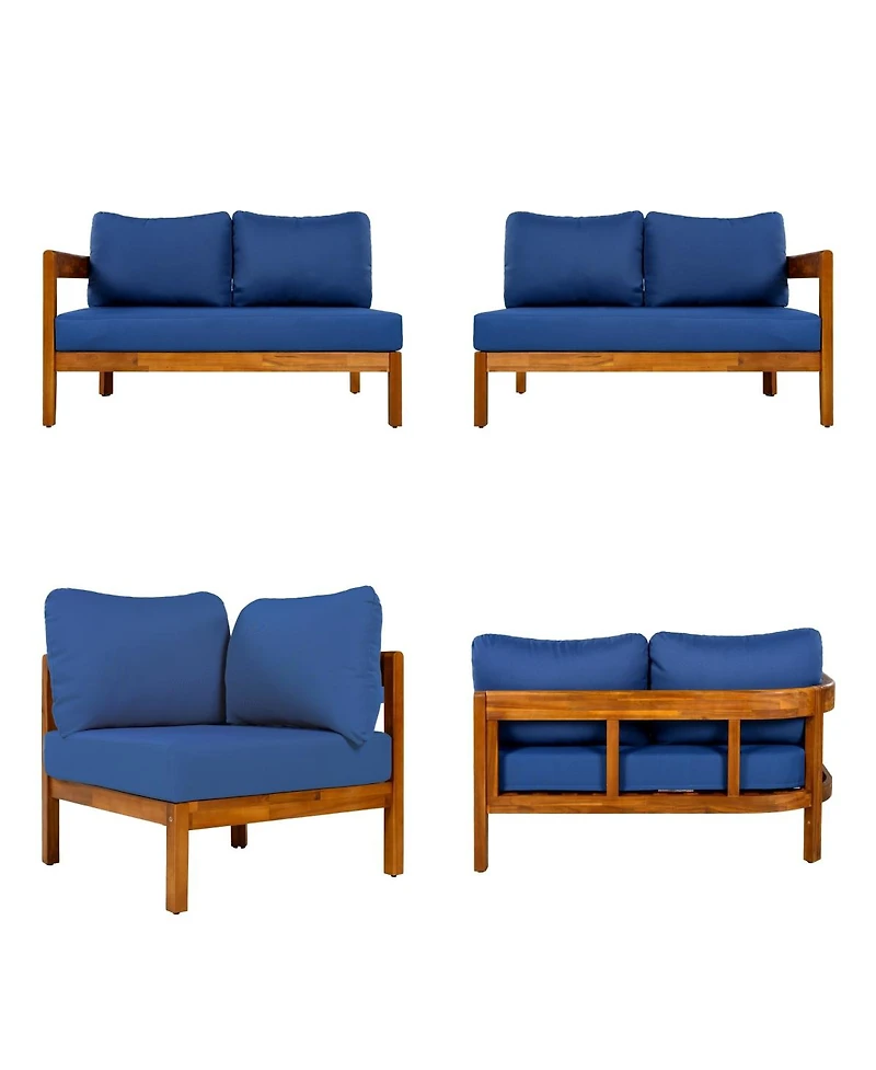 Asagikoiai Outdoor Patio Sectional Sofa, Solid Wood L-Shaped Conversation Set with Cushions-Asagikoiai