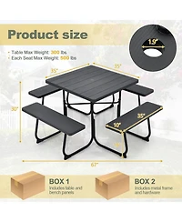 Gymax Outdoor Picnic Table 8-person Square Bench Set with 4 Benches and Umbrella Hole