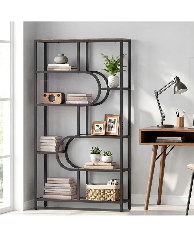 Slickblue Tall 5-Tier Bookcase with U-Shaped Open Shelves