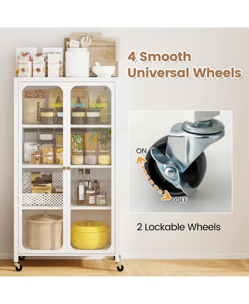 Slickblue 58 Inch Rolling Bookcase with Lockable Wheels and Adjustable Shelves