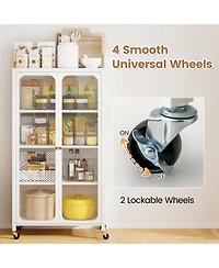 Slickblue 58 Inch Rolling Bookcase with Lockable Wheels and Adjustable Shelves