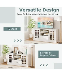 Gouun Farmhouse Tv Stand with Glass Doors and Drawer for TVs up to 70 in