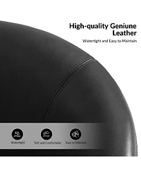 Hulala Home Amiir 30.5'' Wide Genuine Leather Swivel Barrel Chair with Solid Wood Base