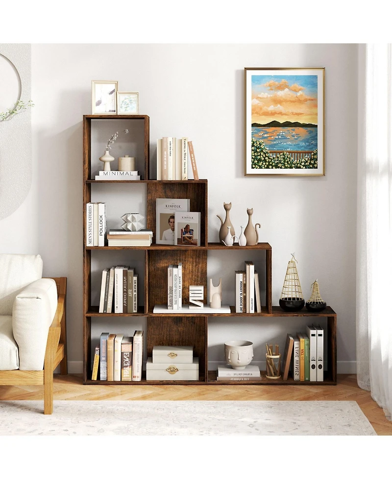 Slickblue Freestanding Ladder Bookcase with 6 Cubes and 4 Tiers