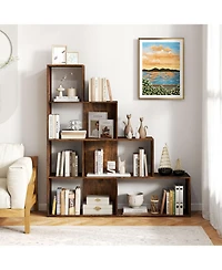 Slickblue Freestanding Ladder Bookcase with 6 Cubes and 4 Tiers