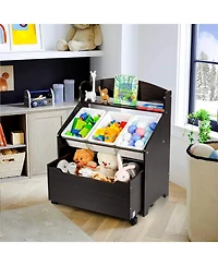 Slickblue Kids Storage Cabinet with Plastic Bins and Rolling Toy Box
