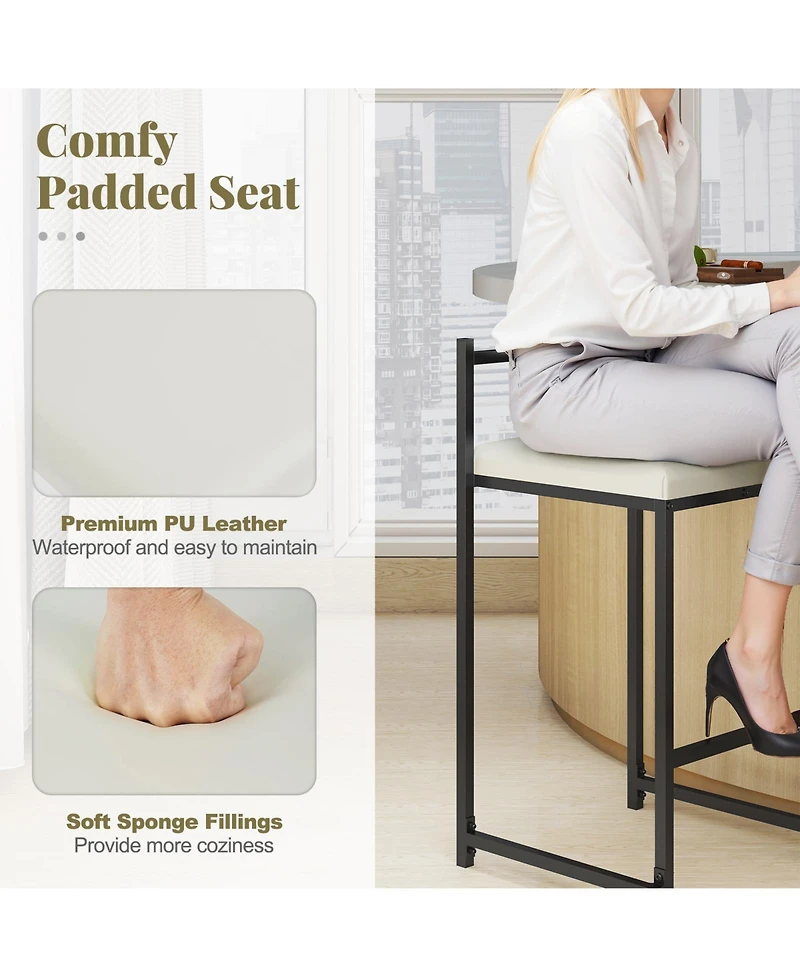 Slickblue Set of 2 Counter Height Bar Stools Pu Leather Upholstered with Footrest
