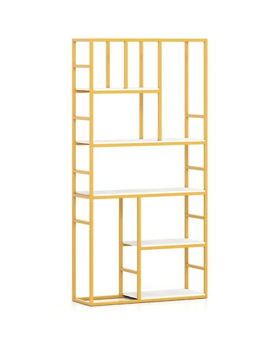 Slickblue 71-Inch 5-Tier Geometric Bookcase with Sturdy Metal Frame