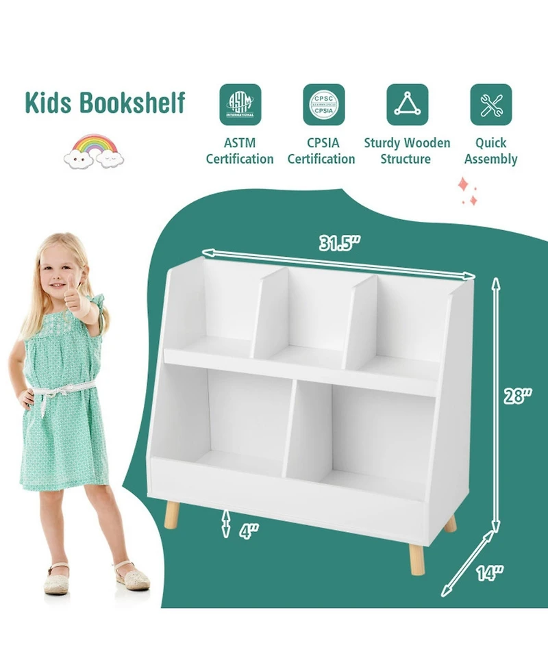 Gouun 5-Cube Kids Bookshelf and Toy Organizer with Anti-Tipping Kit
