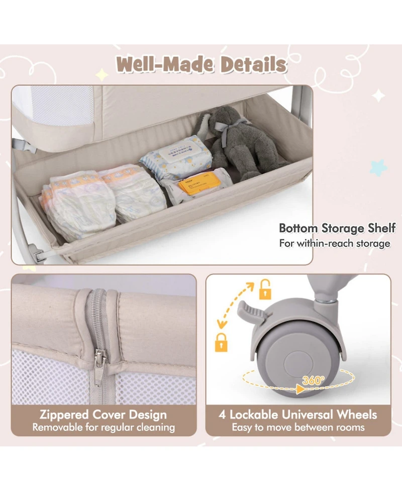 Gouun Baby 3-in-1 Bedside Bassinet Sleeper with 6 Adjustable Heights