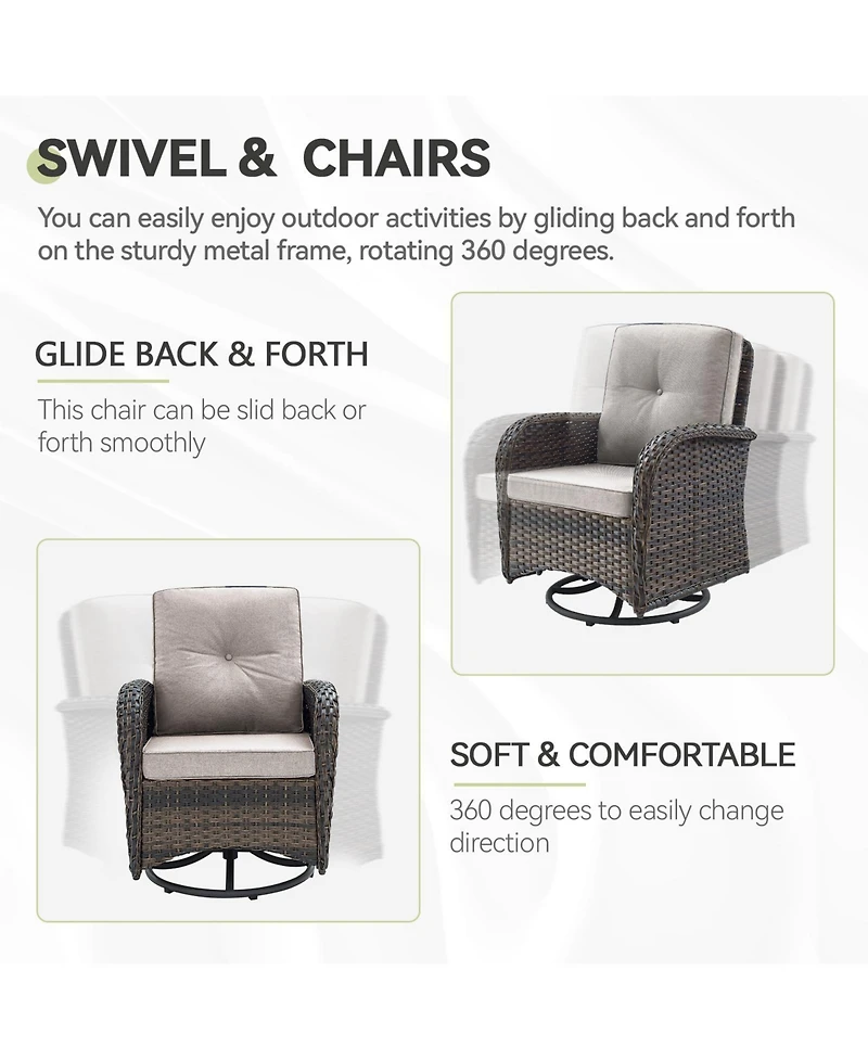 Pocassy 3Pieces Patio Furniture Set, Outdoor Swivel Rocker Chairs, Wicker Bistro Set with Rocking Chair, Thick Cushions and Glass Coffee Table