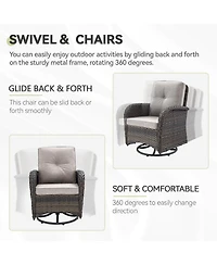 Pocassy 3Pieces Patio Furniture Set, Outdoor Swivel Rocker Chairs, Wicker Bistro Set with Rocking Chair, Thick Cushions and Glass Coffee Table