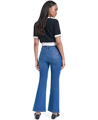 Karl Lagerfeld Paris Petite Embroidered Motif Bootcut Jeans