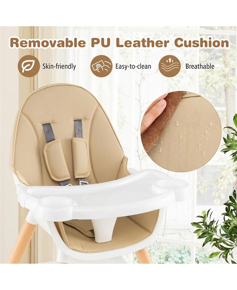 Gouun Toddler 5 in 1 Wooden Convertible High Chair with Detachable Tray and Cup Holder