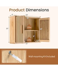 Volenca Bathroom Wall Cabinet with 2 Slatted Doors and 3 Adjustable Shelves, 24-in W