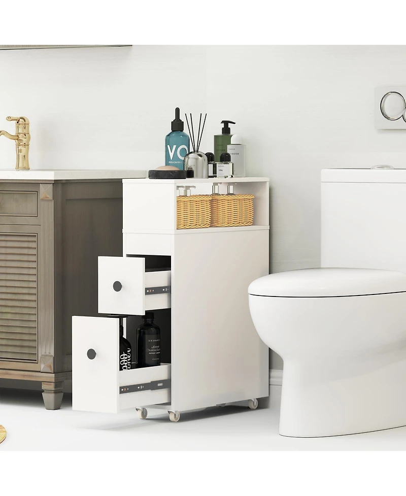 Volenca Slim Bathroom Cabinet Wooden Toilet Organizer with Deep Slide Out Drawers