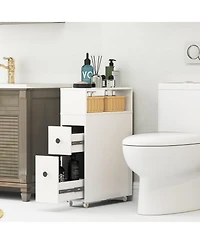 Volenca Slim Bathroom Cabinet Wooden Toilet Organizer with Deep Slide Out Drawers