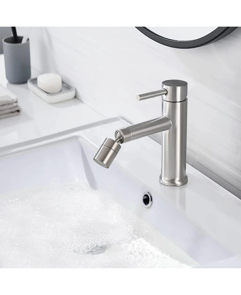 Midola Brushed Nickle Bathroom Faucet for 2 Mode Faucet for Bathroom Sink with 360degree(s) Rotating Aerator
