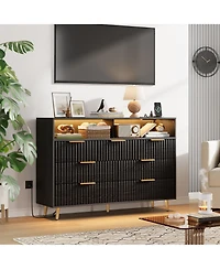 homfan 7 Drawer Fluted Dresser for Bedroom, 53.9" Wide Chest of Drawers with Metal Handles, Wooden Tv Stand, Storage Organizer Closet, Living Room