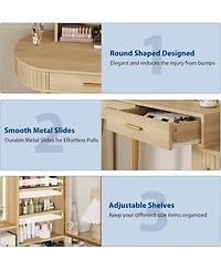 homfan 47.2" Vanity Desk with Lighted Mirror, Charging Station, Drawer, Cabinet and Stool, Makeup Table for Bedroom