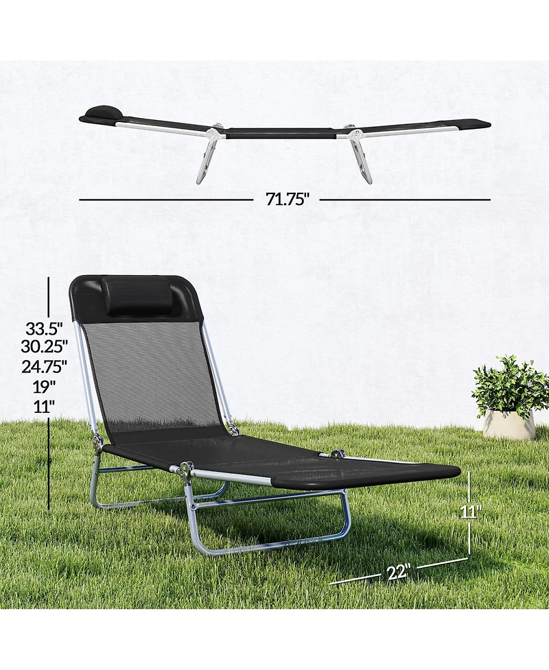 Aofar Folding Chaise Lounge Chair Reclining Mesh Headrest Outdoor