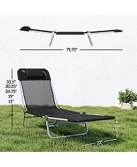 Aofar Folding Chaise Lounge Chair Reclining Mesh Headrest Outdoor