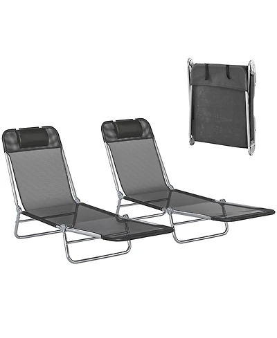 Aofar 2 Piece Folding Chaise Lounge Chairs Reclining Mesh Headrest Pool Beach Patio