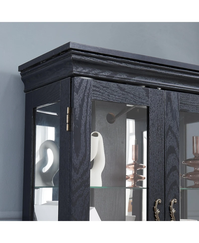 sumyeg Elegant Lighted Glass Curio Display Cabinet Wooden Frame Storage Includes Light Bulb