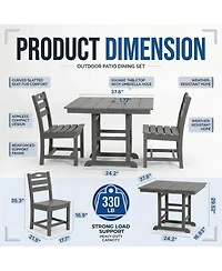 Asagikoiai 3-Piece Hdpe Outdoor Patio Dining Set with 37.8" Table and 2 Chairs, All-Weather Bistro