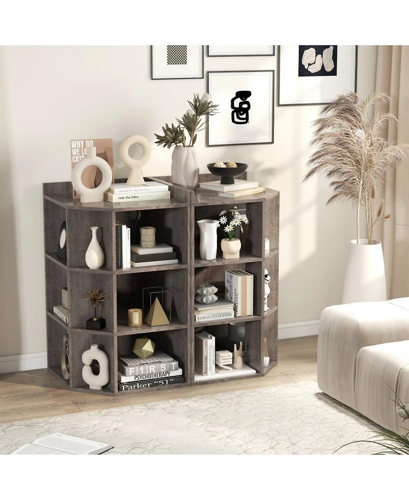 Gouun 3-Tier Corner Cabinet with Charging Station and 9 Open Cubbies