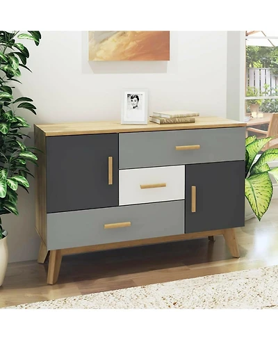 Gouun Free-Standing Storage Cabinet with 2 Doors and 3 Drawers